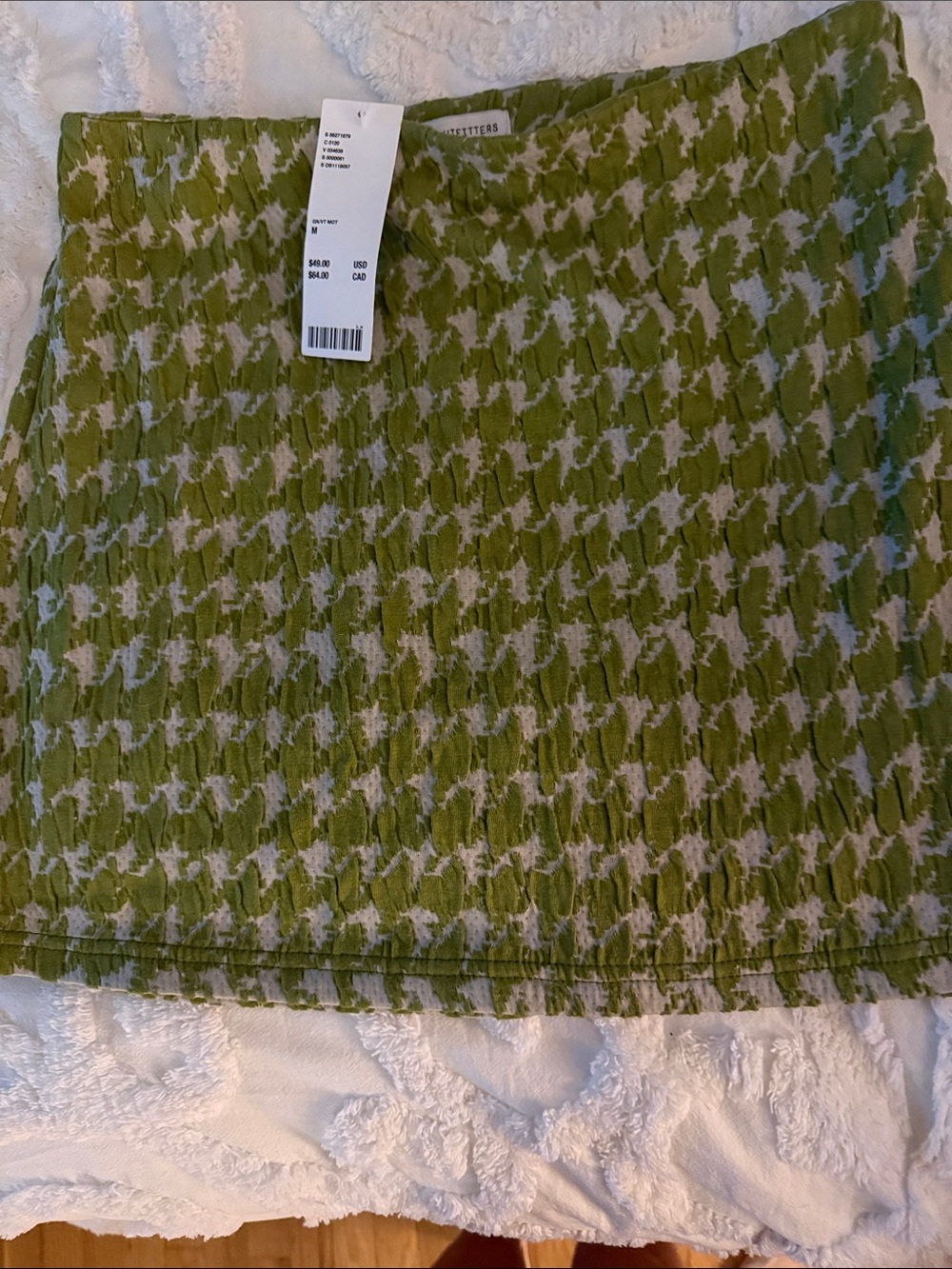 Urban Outfitters Olive Green & Cream Houndstooth Mini Skirt